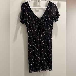 Floral Ruched Black Dress